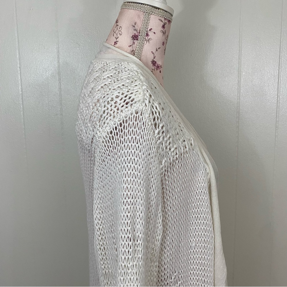 Chico’s sz:3 Off-White Knit Cardigan Ruffle Sleeve Distressed Style - Picture 5 of 14